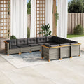 10-tlg. Garten-Sofagarnitur mit Kissen Grau Poly Rattan