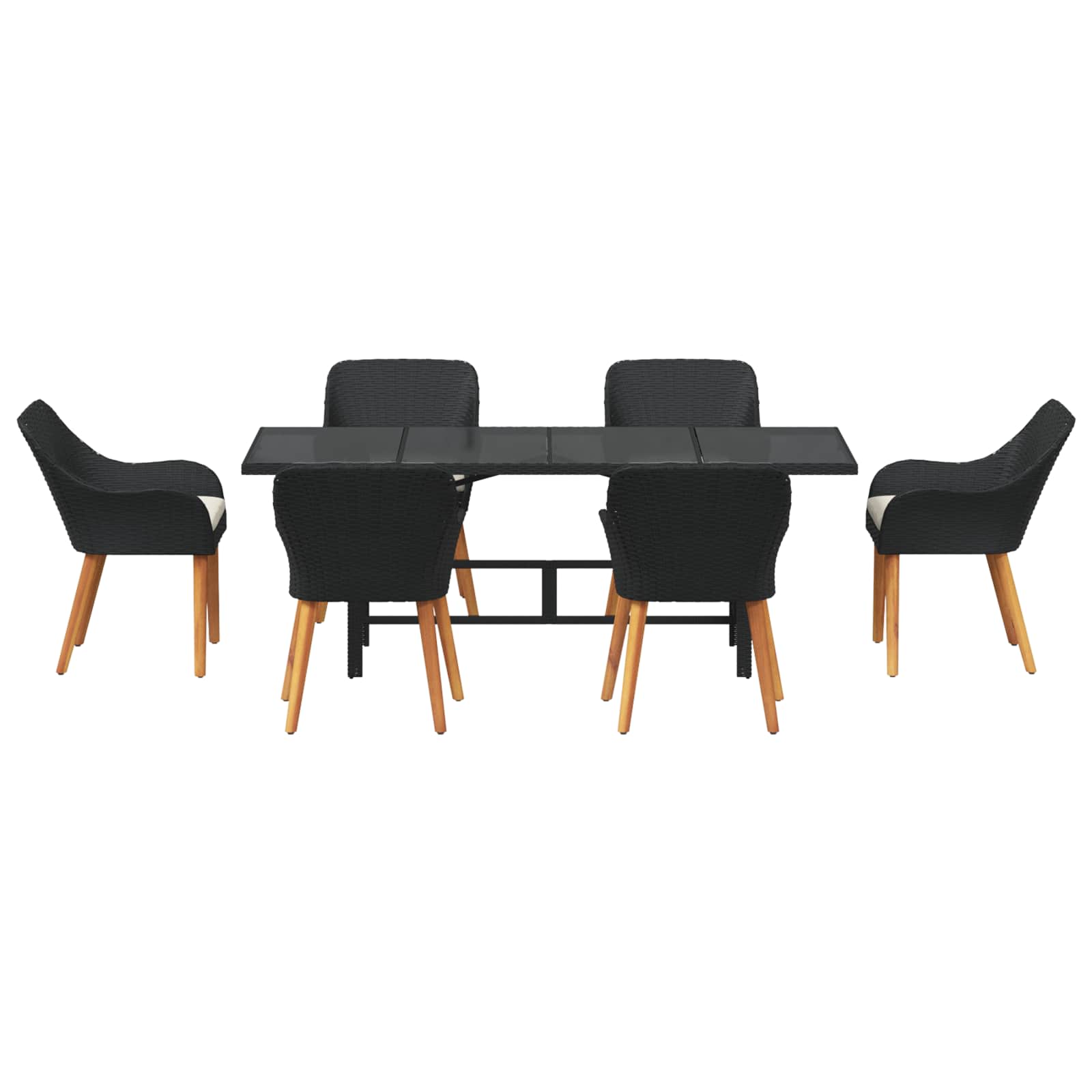 Garten Essgruppe mit Kissen 7 pcs Schwarz Poly-Rattan