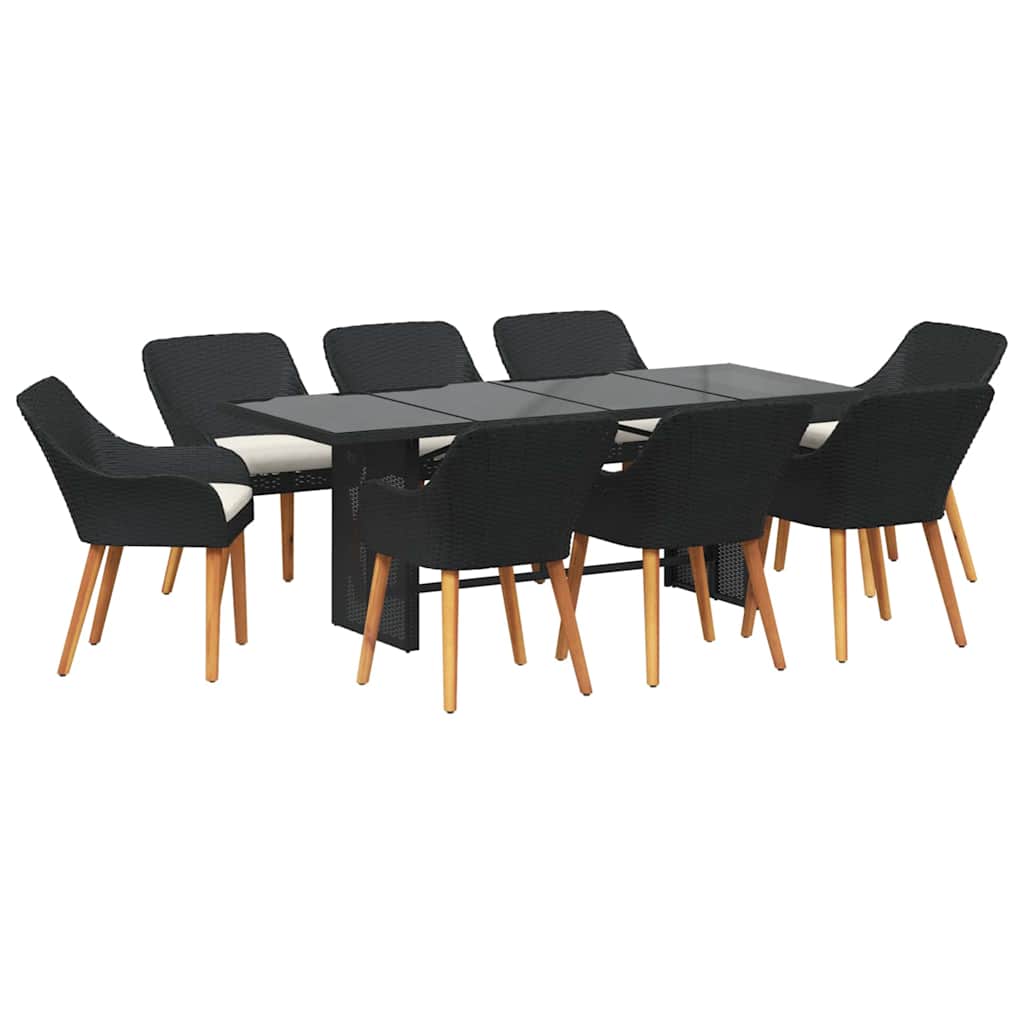 Garten Essgruppe mit Kissen 9 pcs Schwarz Poly-Rattan