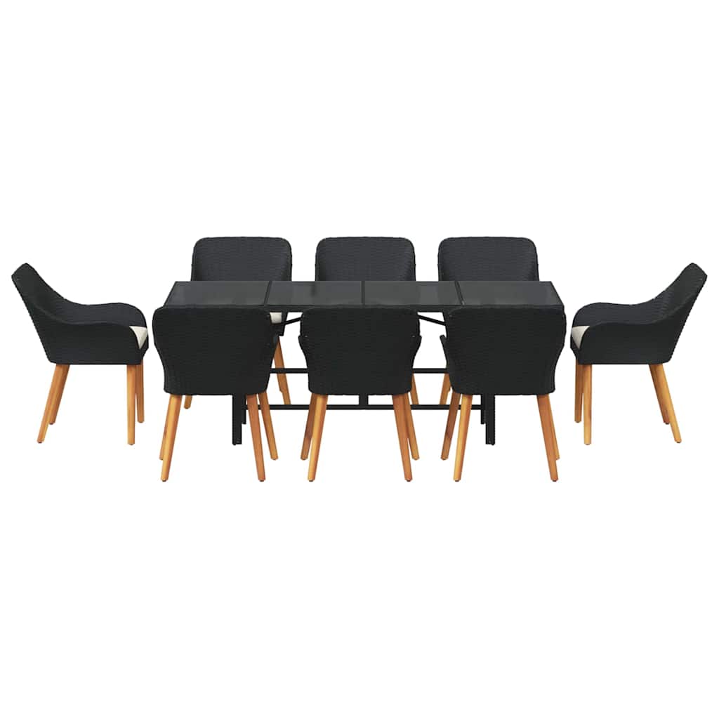 Garten Essgruppe mit Kissen 9 pcs Schwarz Poly-Rattan