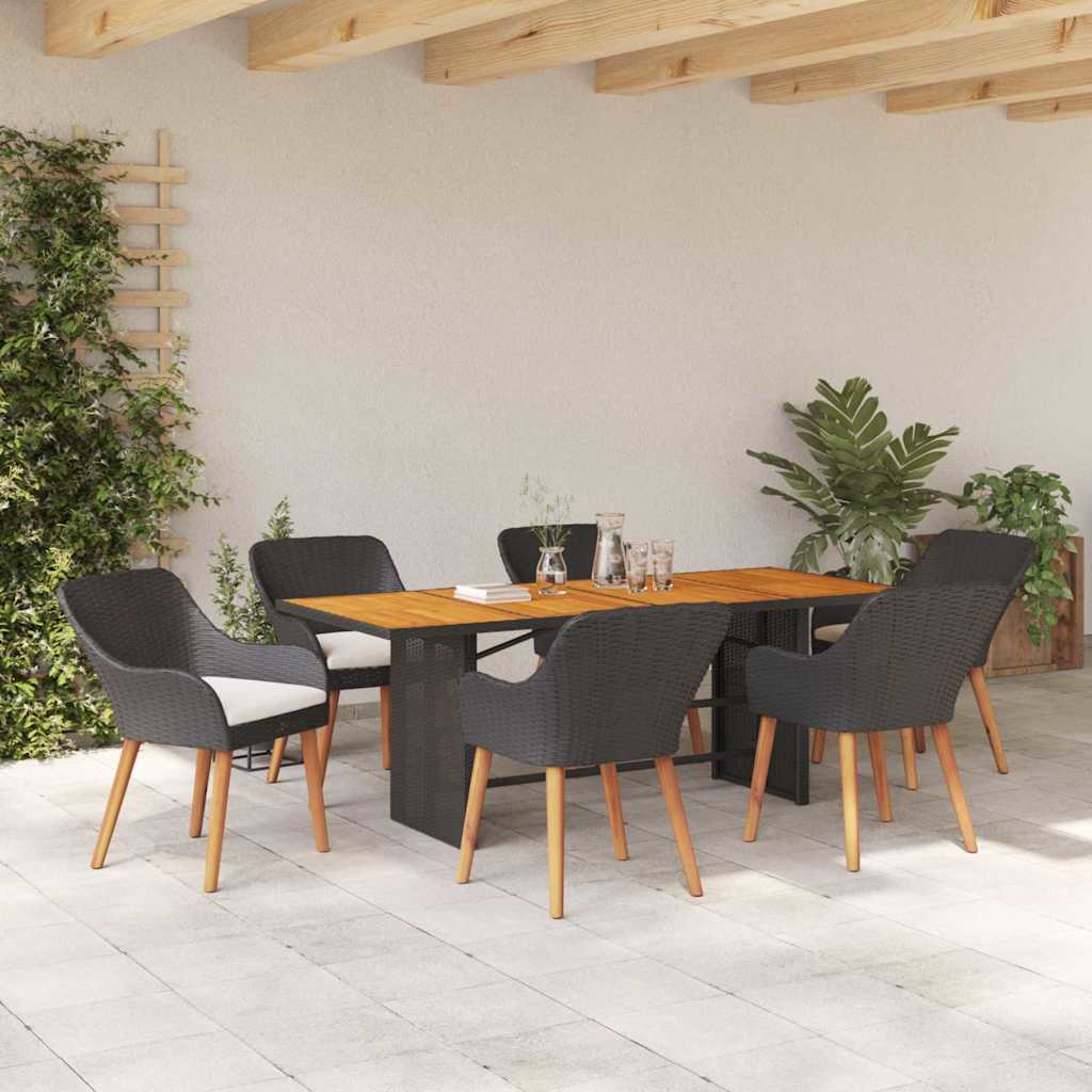 Garten Essgruppe mit Kissen 7 pcs Schwarz Poly-Rattan