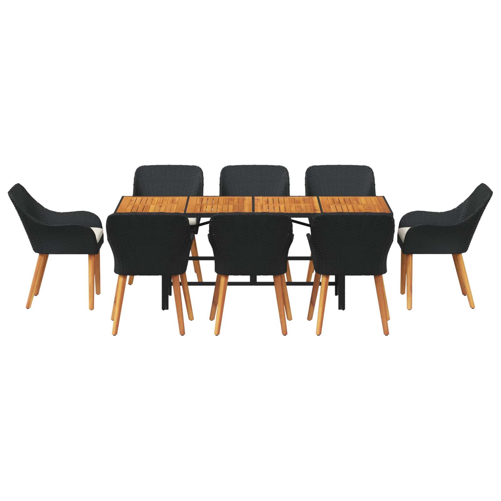 Garten Essgruppe mit Kissen 9 pcs Schwarz Poly-Rattan