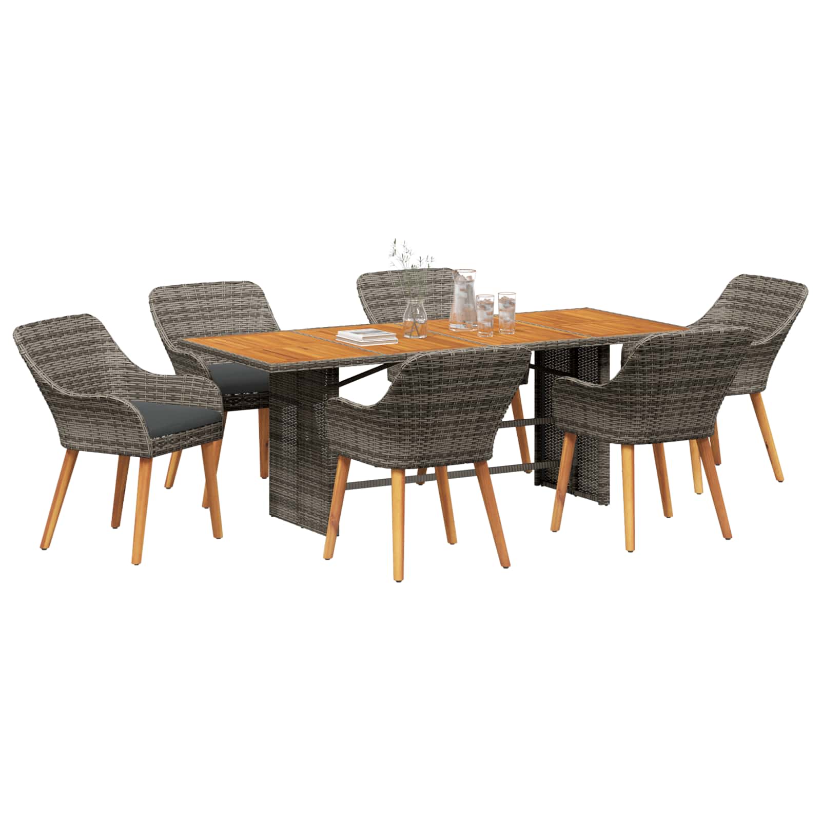 Garten Essgruppe mit Kissen 7 pcs Grau Poly-Rattan