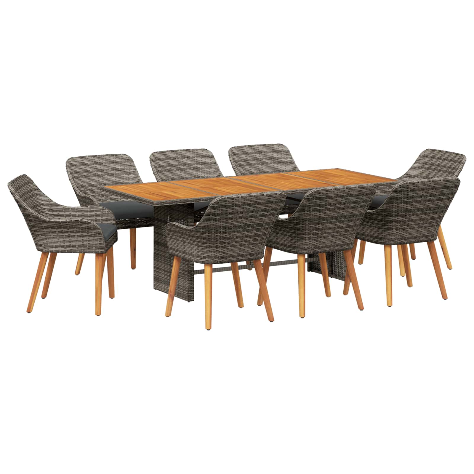 Garten Essgruppe mit Kissen 9 pcs Grau Poly-Rattan