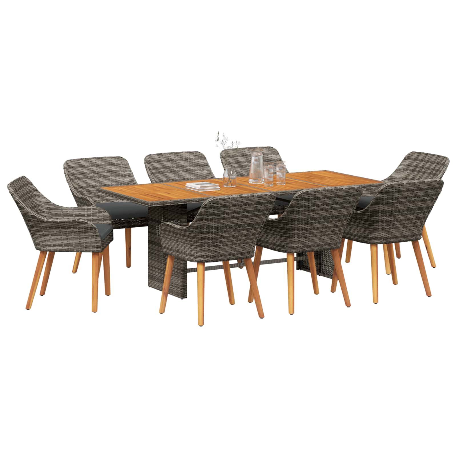 Garten Essgruppe mit Kissen 9 pcs Grau Poly-Rattan