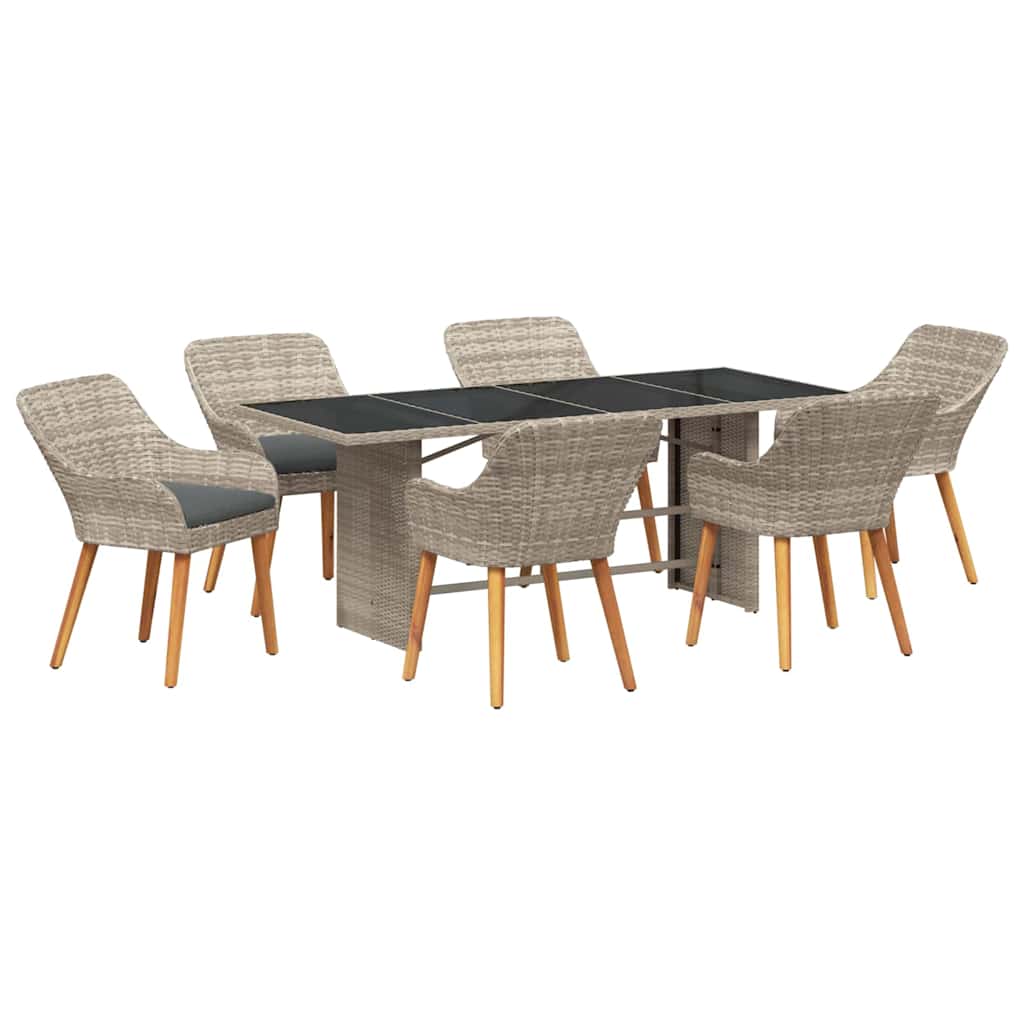 Garten Essgruppe 7 pcs Hellgrau Poly-Rattan