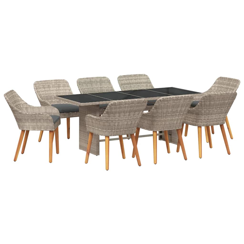 Garten Essgruppe 9 pcs Hellgrau Poly-Rattan