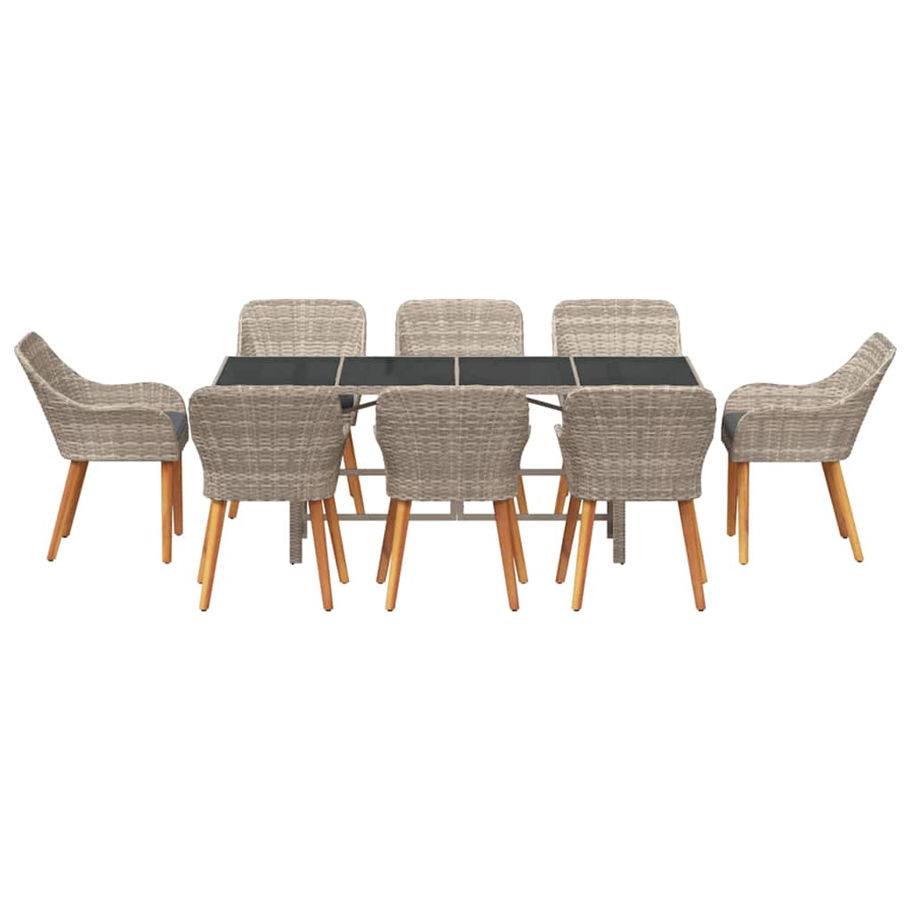 Garten Essgruppe 9 pcs Hellgrau Poly-Rattan