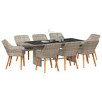 Garten Essgruppe 9 pcs Hellgrau Poly-Rattan
