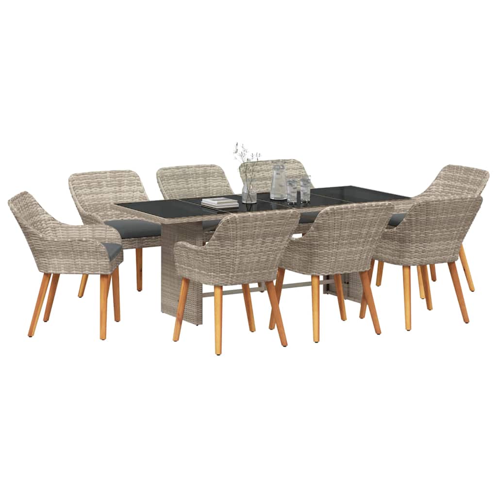 Garten Essgruppe 9 pcs Hellgrau Poly-Rattan