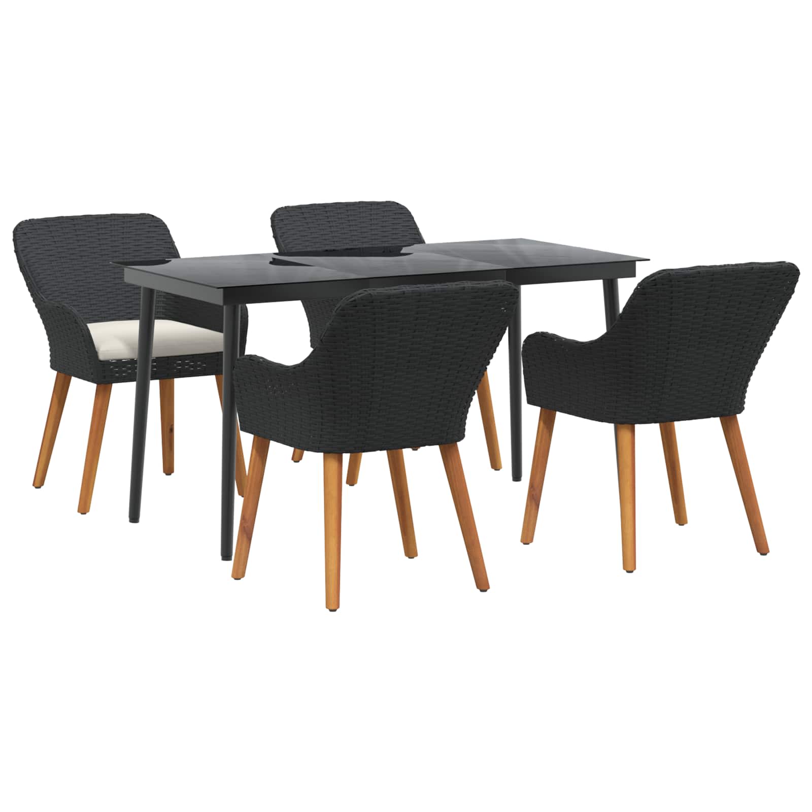 Garten Essgruppe mit Kissen 5 pcs Schwarz Poly-Rattan