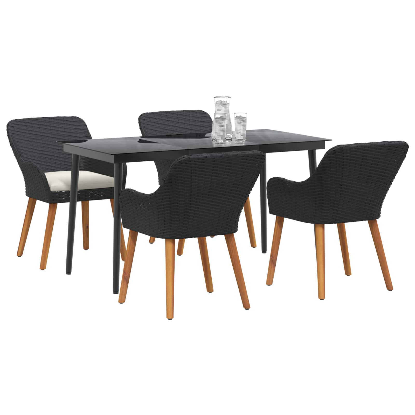 Garten Essgruppe mit Kissen 5 pcs Schwarz Poly-Rattan