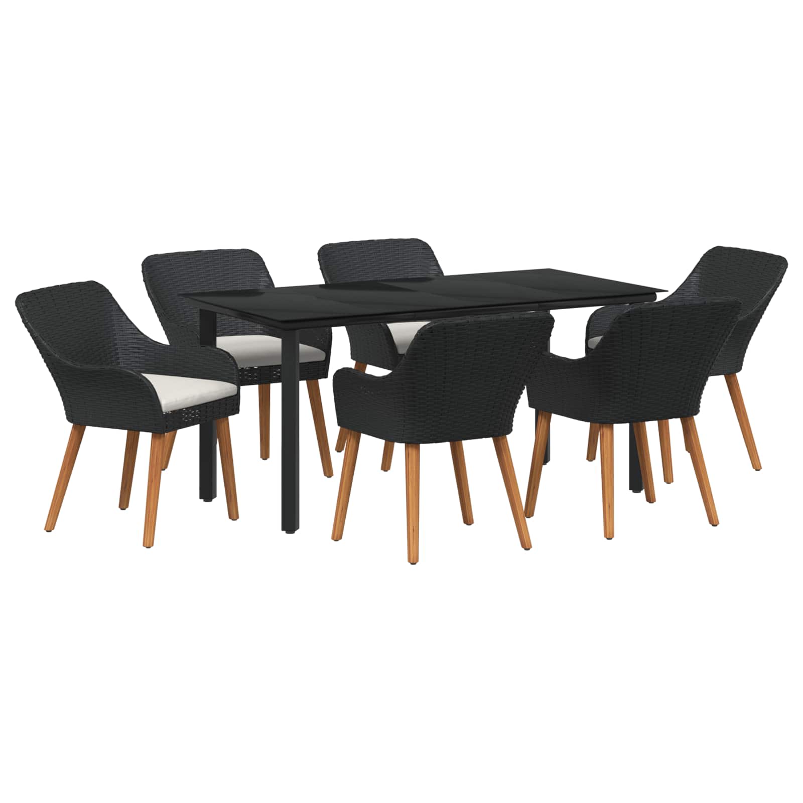Garten Essgruppe mit Kissen 7 pcs Schwarz Poly-Rattan