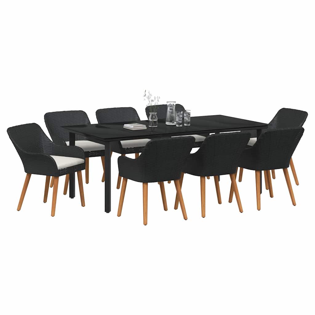 Garten Essgruppe mit Kissen 9 pcs Schwarz Poly-Rattan