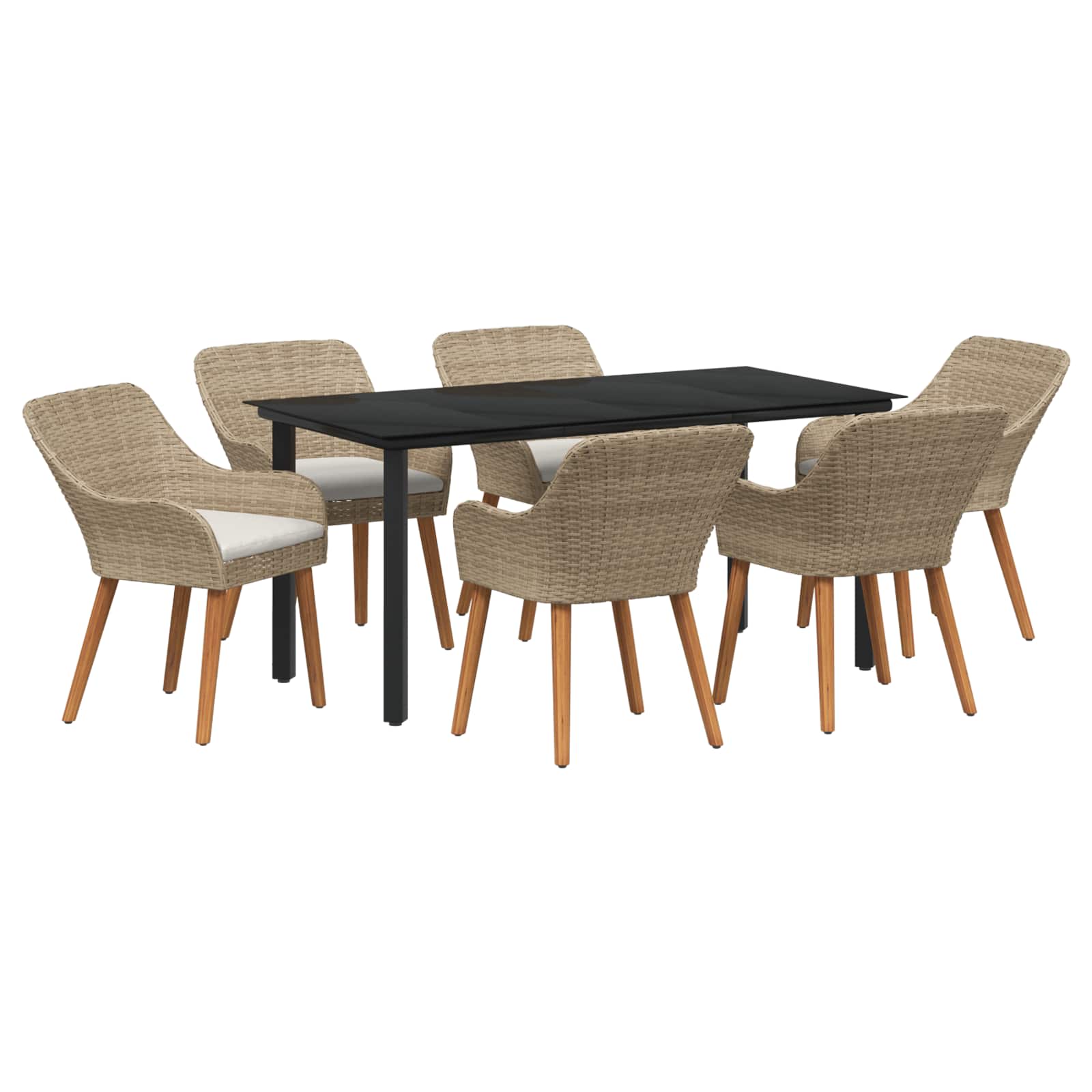 Garten Essgruppe mit Kissen 7 pcs Beige Poly-Rattan