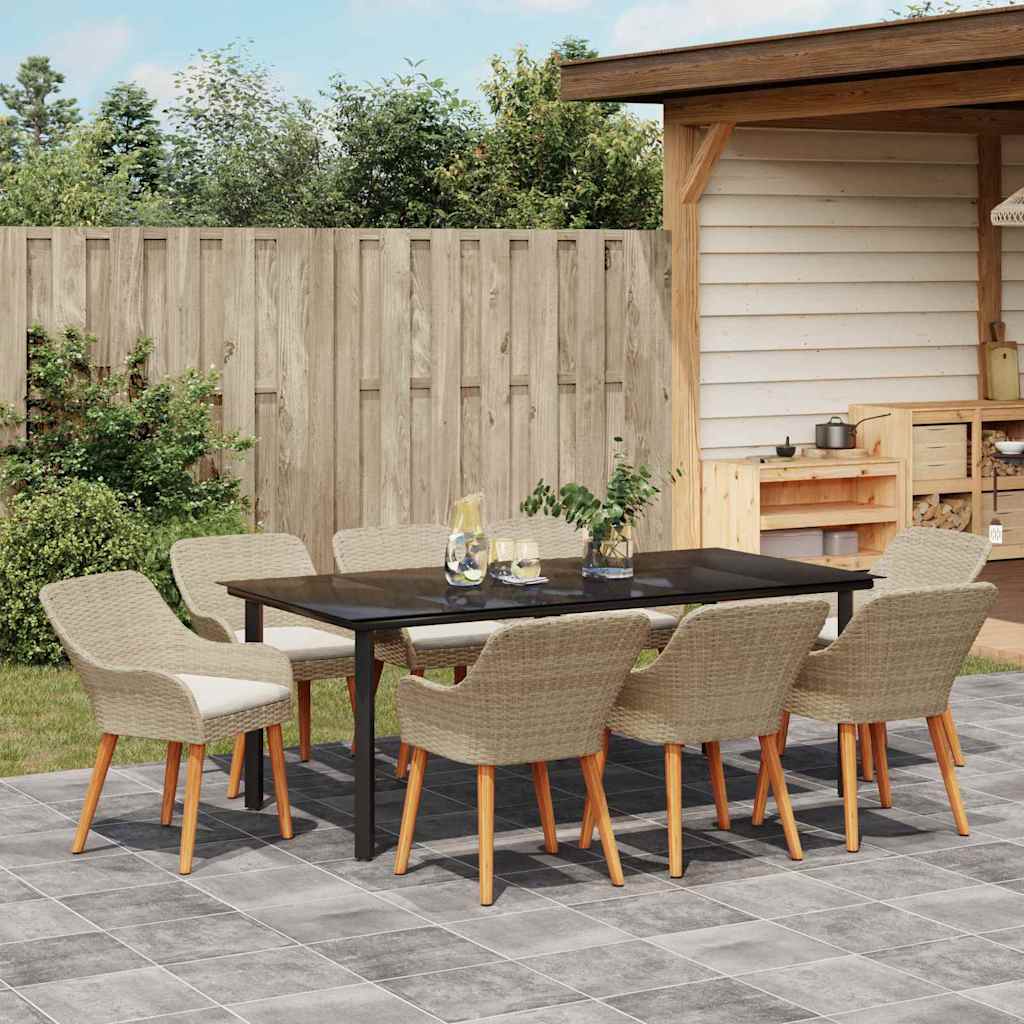 Garten Essgruppe mit Kissen 9 pcs Beige Poly-Rattan