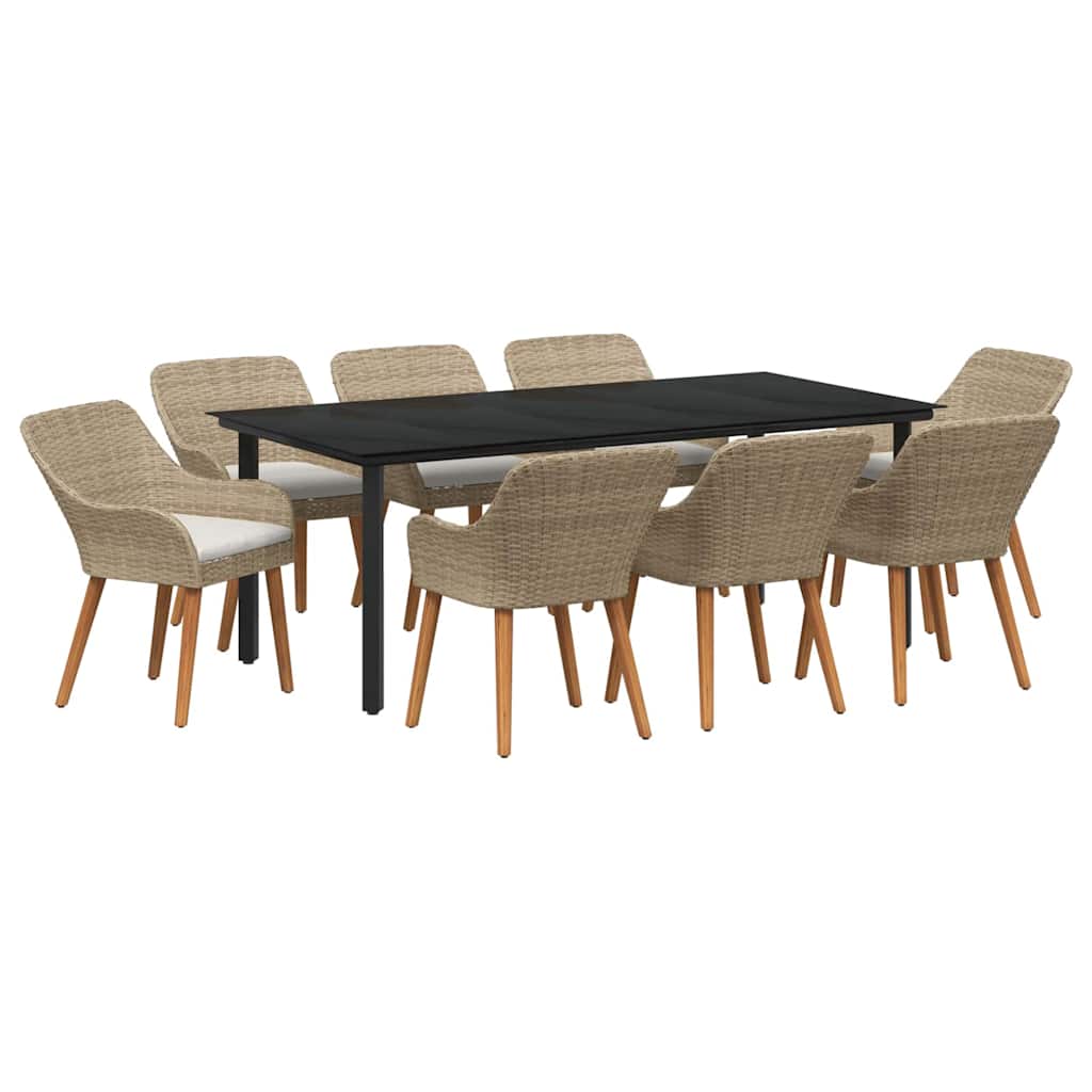 Garten Essgruppe mit Kissen 9 pcs Beige Poly-Rattan