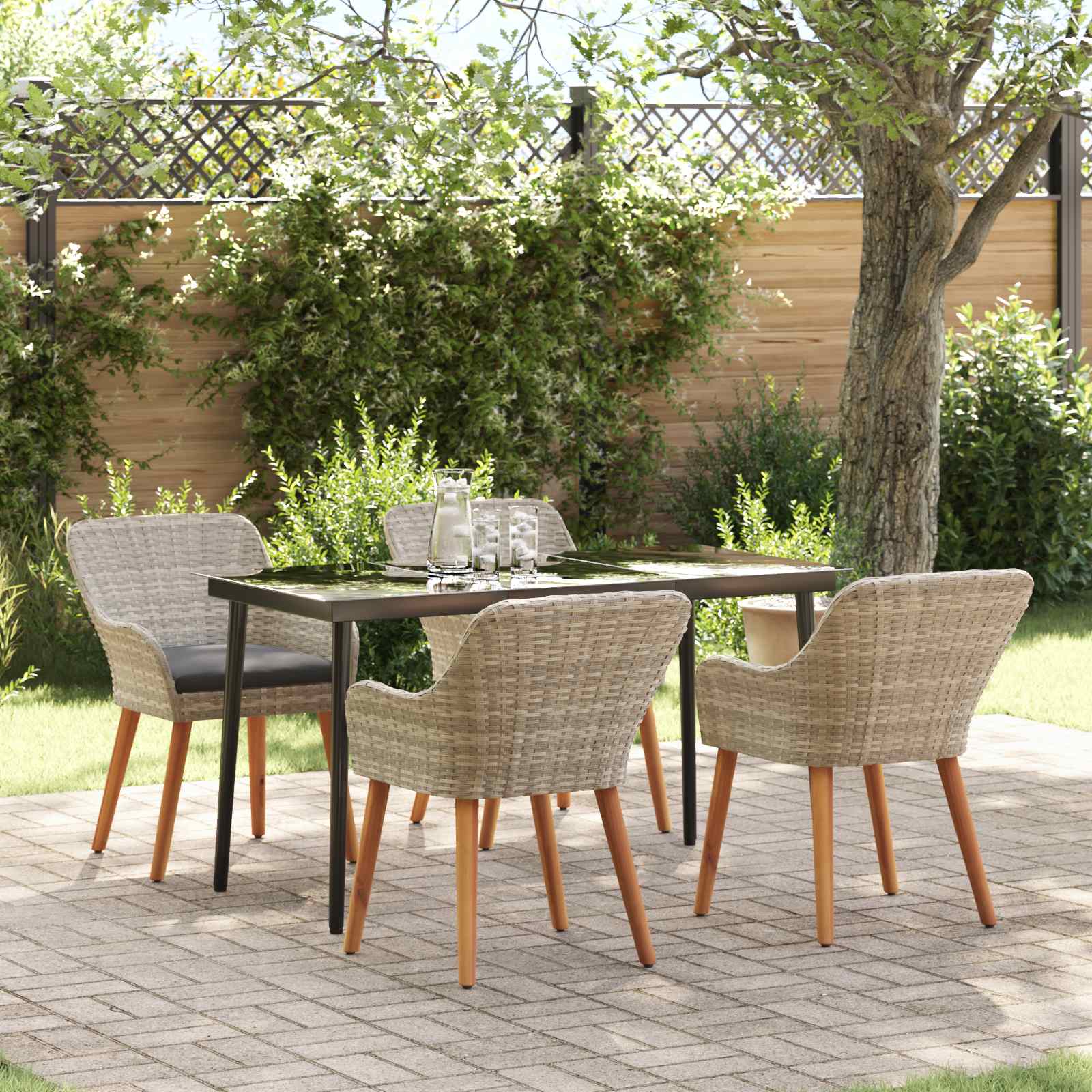 Garten Essgruppe mit Kissen 5 pcs Hellgrau Poly-Rattan