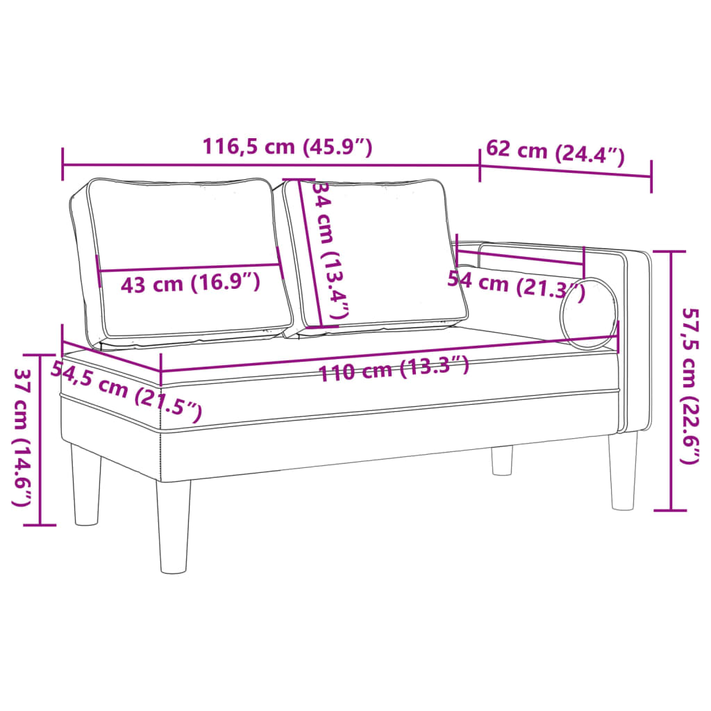 Chaiselongue mit Kissen Rosa Samt
