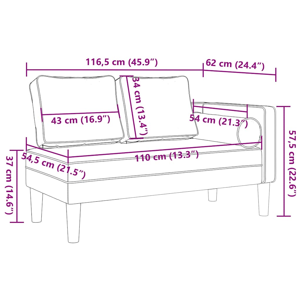 Chaiselongue mit Kissen Weinrot Samt