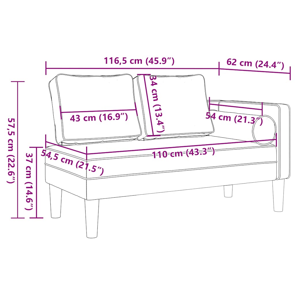 Chaiselongue mit Kissen Creme Stoff