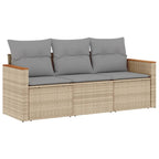3-tlg. Garten-Sofagarnitur mit Kissen Beige Poly Rattan
