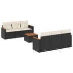 7-tlg. Garten-Sofagarnitur mit Kissen Schwarz Poly Rattan