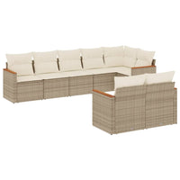 8-tlg. Garten-Sofagarnitur mit Kissen Beige Poly Rattan