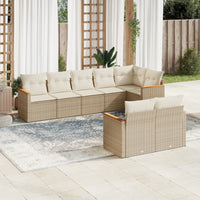 8-tlg. Garten-Sofagarnitur mit Kissen Beige Poly Rattan