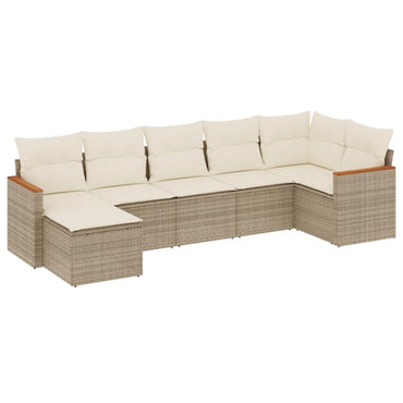 7-tlg. Garten-Sofagarnitur mit Kissen Beige Poly Rattan