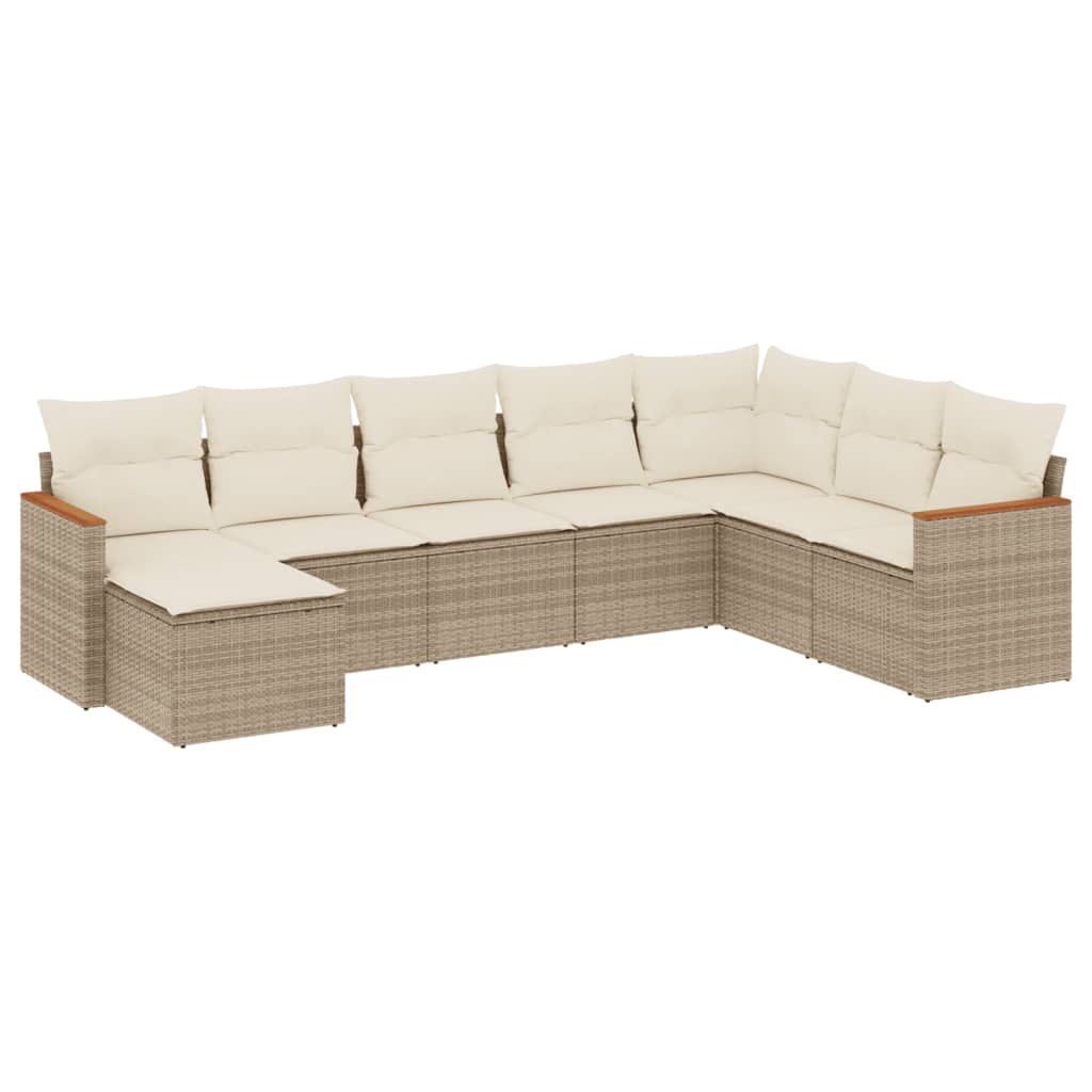 8-tlg. Garten-Sofagarnitur mit Kissen Beige Poly Rattan