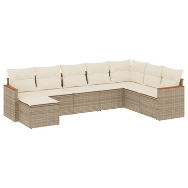 8-tlg. Garten-Sofagarnitur mit Kissen Beige Poly Rattan