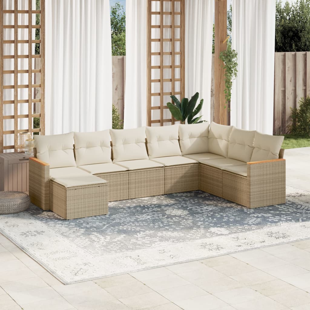 8-tlg. Garten-Sofagarnitur mit Kissen Beige Poly Rattan