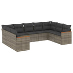 9-tlg. Garten-Sofagarnitur mit Kissen Grau Poly Rattan
