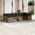 11-tlg. Garten-Sofagarnitur mit Kissen Grau Poly Rattan