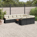 11-tlg. Garten-Sofagarnitur mit Kissen Schwarz Poly Rattan
