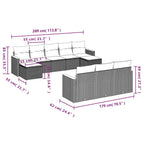 10-tlg. Garten-Sofagarnitur mit Kissen Schwarz Poly Rattan