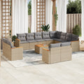 13-tlg. Garten-Sofagarnitur mit Kissen Beige Poly Rattan