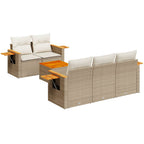 6-tlg. Garten-Sofagarnitur mit Kissen Beige Poly Rattan