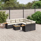 9-tlg. Garten-Sofagarnitur mit Kissen Schwarz Poly Rattan