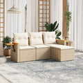 4-tlg. Garten-Sofagarnitur mit Kissen Beige Poly Rattan