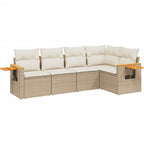 5-tlg. Garten-Sofagarnitur mit Kissen Beige Poly Rattan
