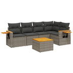 6-tlg. Garten-Sofagarnitur mit Kissen Grau Poly Rattan