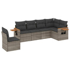 6-tlg. Garten-Sofagarnitur mit Kissen Grau Poly Rattan
