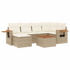 7-tlg. Garten-Sofagarnitur mit Kissen Beige Poly Rattan