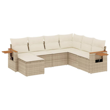 7-tlg. Garten-Sofagarnitur mit Kissen Beige Poly Rattan