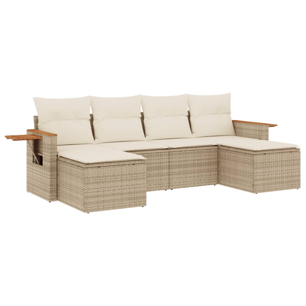 6-tlg. Garten-Sofagarnitur mit Kissen Beige Poly Rattan