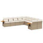 10-tlg. Garten-Sofagarnitur mit Kissen Beige Poly Rattan