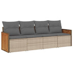 4-tlg. Garten-Sofagarnitur mit Kissen Beige Poly Rattan