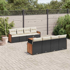 9-tlg. Garten-Sofagarnitur mit Kissen Schwarz Poly Rattan